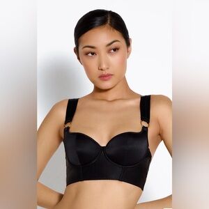 *NWT* BORDELLE Signature Silk Longline Bodice Bra Black SS 32B